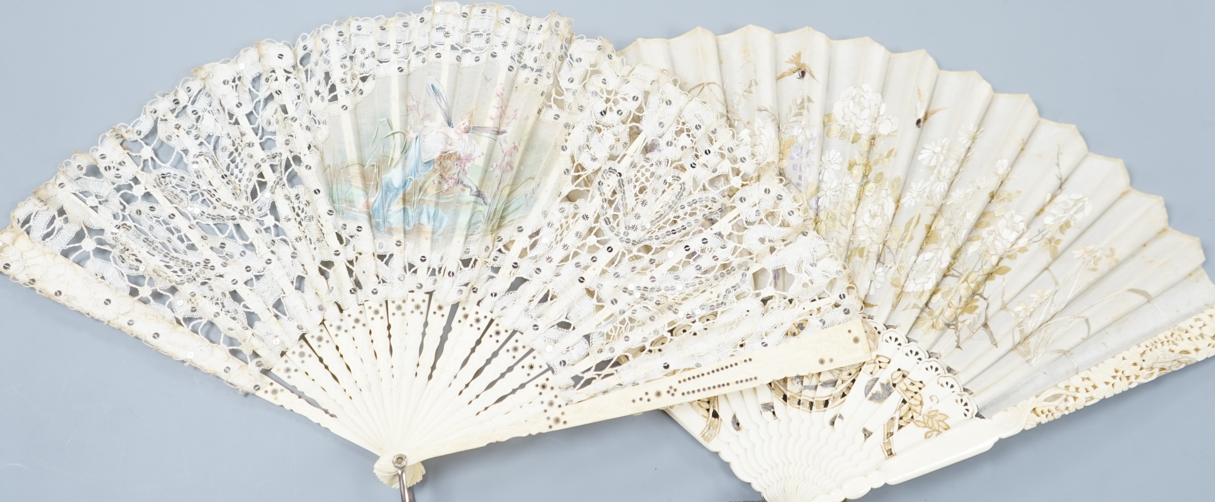 A collection of 10 fans, including some ivory and bone, 19th/early 20th century